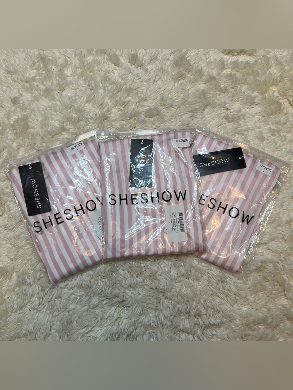 Lot of 3 Sheshow Pink & White Striped Women's Pajamas Tank & Shorts Set Size L